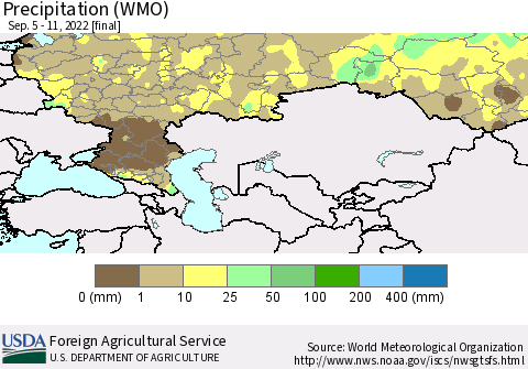 Russian Federation Precipitation (WMO) Thematic Map For 9/5/2022 - 9/11/2022