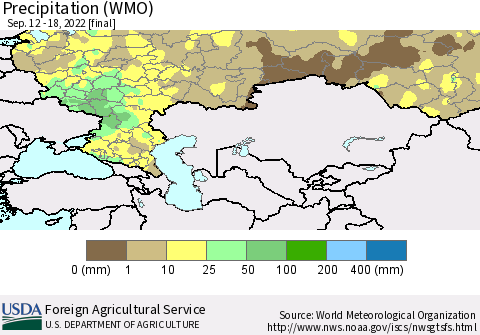 Russian Federation Precipitation (WMO) Thematic Map For 9/12/2022 - 9/18/2022