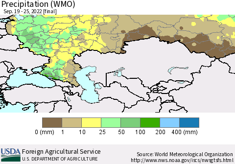 Russian Federation Precipitation (WMO) Thematic Map For 9/19/2022 - 9/25/2022