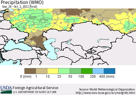 Russian Federation Precipitation (WMO) Thematic Map For 9/26/2022 - 10/2/2022