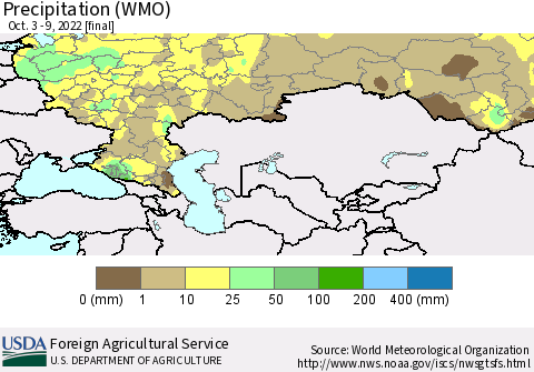Russian Federation Precipitation (WMO) Thematic Map For 10/3/2022 - 10/9/2022