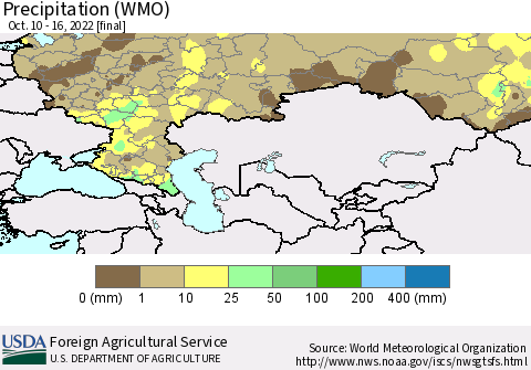 Russian Federation Precipitation (WMO) Thematic Map For 10/10/2022 - 10/16/2022