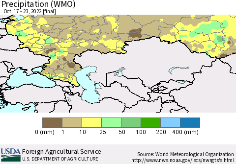 Russian Federation Precipitation (WMO) Thematic Map For 10/17/2022 - 10/23/2022
