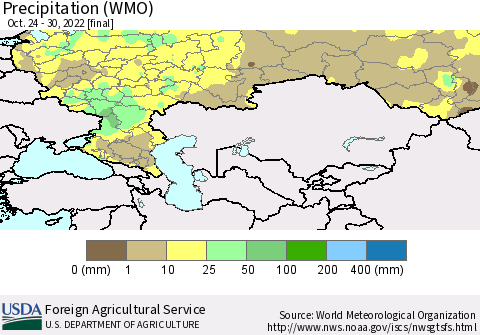 Russian Federation Precipitation (WMO) Thematic Map For 10/24/2022 - 10/30/2022