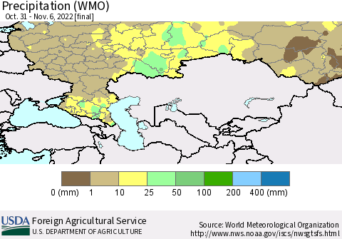 Russian Federation Precipitation (WMO) Thematic Map For 10/31/2022 - 11/6/2022