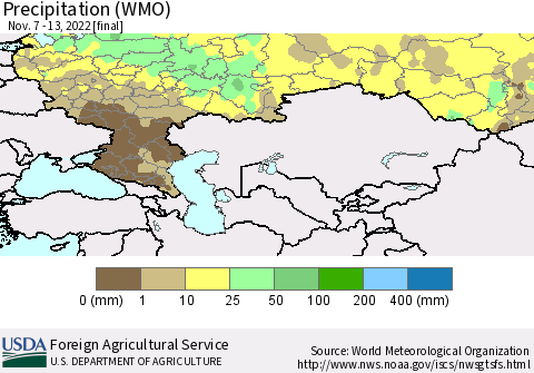 Russian Federation Precipitation (WMO) Thematic Map For 11/7/2022 - 11/13/2022