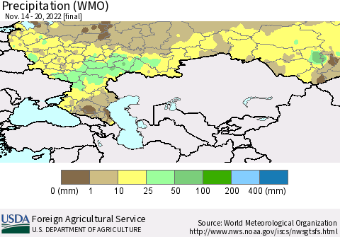 Russian Federation Precipitation (WMO) Thematic Map For 11/14/2022 - 11/20/2022