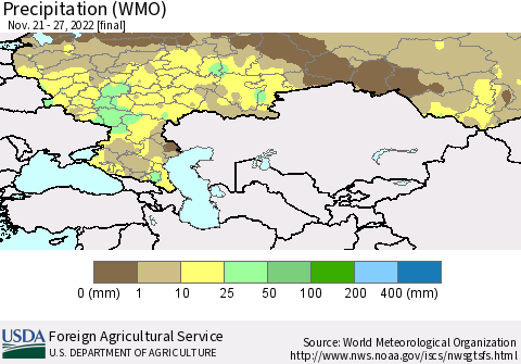 Russian Federation Precipitation (WMO) Thematic Map For 11/21/2022 - 11/27/2022