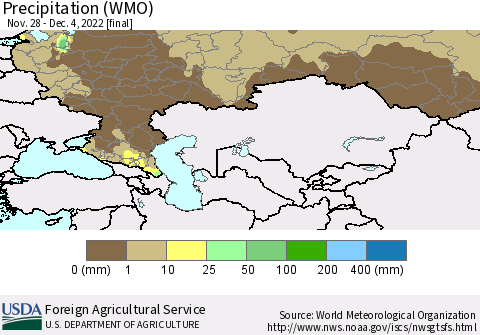 Russian Federation Precipitation (WMO) Thematic Map For 11/28/2022 - 12/4/2022
