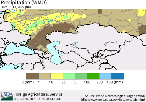 Russian Federation Precipitation (WMO) Thematic Map For 12/5/2022 - 12/11/2022