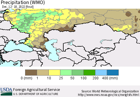 Russian Federation Precipitation (WMO) Thematic Map For 12/12/2022 - 12/18/2022