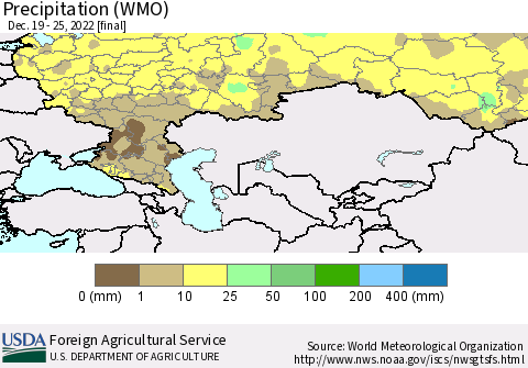 Russian Federation Precipitation (WMO) Thematic Map For 12/19/2022 - 12/25/2022