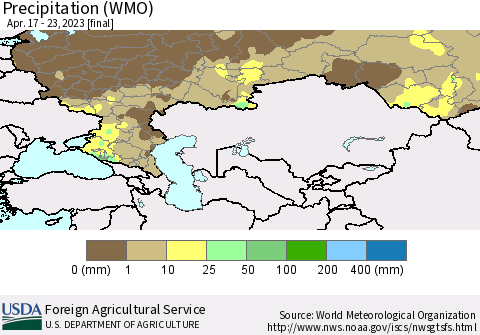 Russian Federation Precipitation (WMO) Thematic Map For 4/17/2023 - 4/23/2023