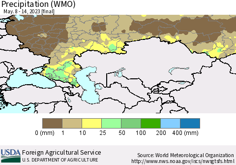 Russian Federation Precipitation (WMO) Thematic Map For 5/8/2023 - 5/14/2023