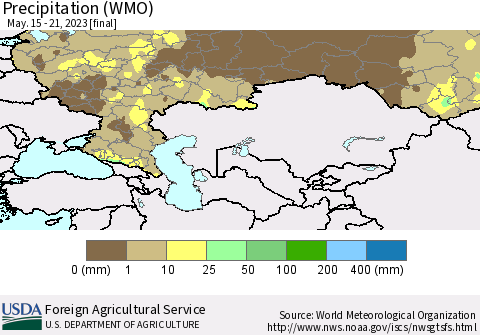 Russian Federation Precipitation (WMO) Thematic Map For 5/15/2023 - 5/21/2023