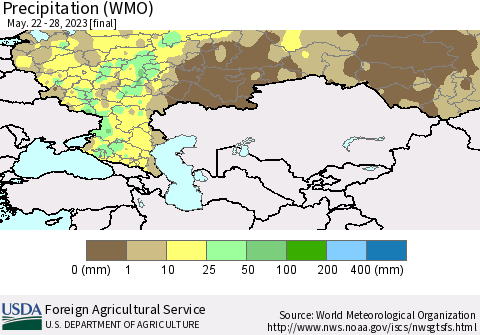 Russian Federation Precipitation (WMO) Thematic Map For 5/22/2023 - 5/28/2023