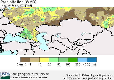 Russian Federation Precipitation (WMO) Thematic Map For 5/29/2023 - 6/4/2023