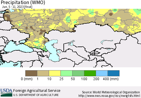 Russian Federation Precipitation (WMO) Thematic Map For 6/5/2023 - 6/11/2023