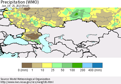 Russian Federation Precipitation (WMO) Thematic Map For 6/19/2023 - 6/25/2023