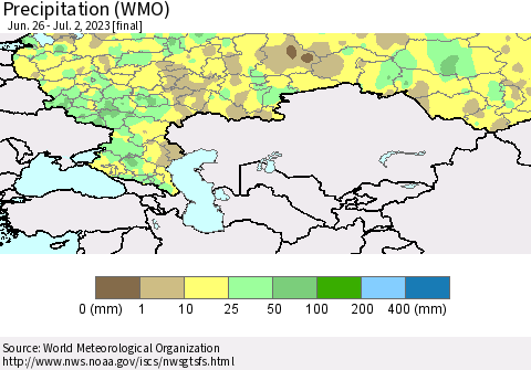 Russian Federation Precipitation (WMO) Thematic Map For 6/26/2023 - 7/2/2023