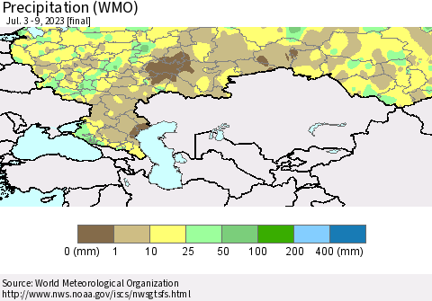 Russian Federation Precipitation (WMO) Thematic Map For 7/3/2023 - 7/9/2023
