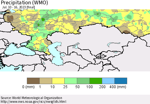 Russian Federation Precipitation (WMO) Thematic Map For 7/10/2023 - 7/16/2023