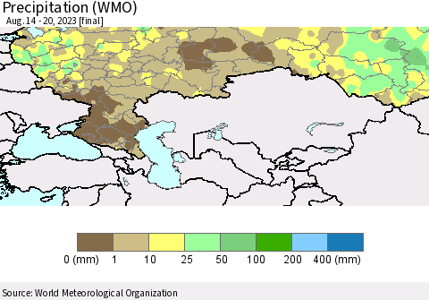 Russian Federation Precipitation (WMO) Thematic Map For 8/14/2023 - 8/20/2023