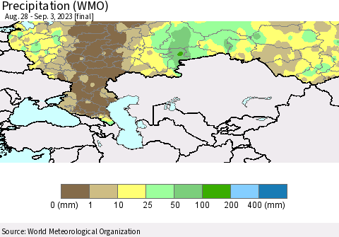 Russian Federation Precipitation (WMO) Thematic Map For 8/28/2023 - 9/3/2023