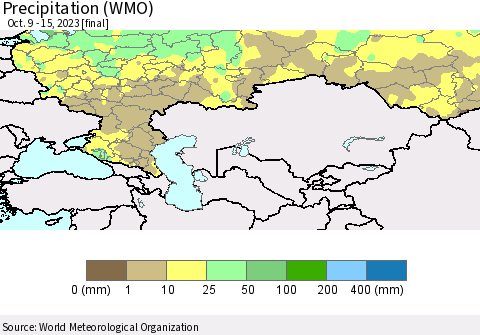 Russian Federation Precipitation (WMO) Thematic Map For 10/9/2023 - 10/15/2023