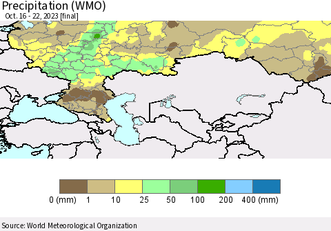 Russian Federation Precipitation (WMO) Thematic Map For 10/16/2023 - 10/22/2023