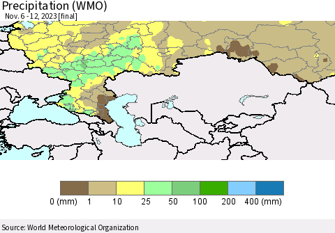 Russian Federation Precipitation (WMO) Thematic Map For 11/6/2023 - 11/12/2023