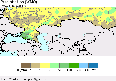 Russian Federation Precipitation (WMO) Thematic Map For 11/13/2023 - 11/19/2023