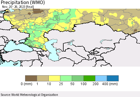 Russian Federation Precipitation (WMO) Thematic Map For 11/20/2023 - 11/26/2023