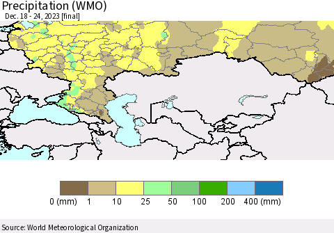 Russian Federation Precipitation (WMO) Thematic Map For 12/18/2023 - 12/24/2023