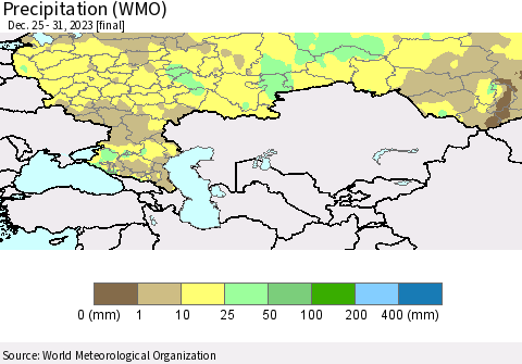 Russian Federation Precipitation (WMO) Thematic Map For 12/25/2023 - 12/31/2023