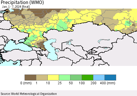 Russian Federation Precipitation (WMO) Thematic Map For 1/1/2024 - 1/7/2024
