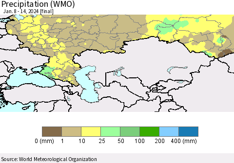 Russian Federation Precipitation (WMO) Thematic Map For 1/8/2024 - 1/14/2024