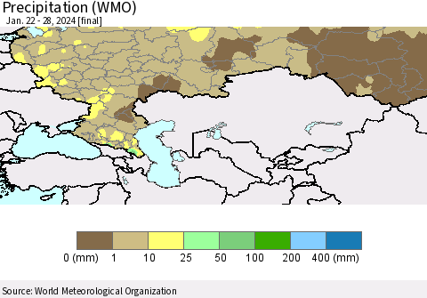 Russian Federation Precipitation (WMO) Thematic Map For 1/22/2024 - 1/28/2024