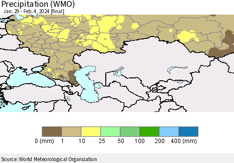 Russian Federation Precipitation (WMO) Thematic Map For 1/29/2024 - 2/4/2024