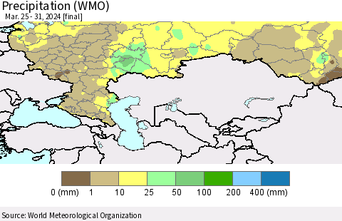 Russian Federation Precipitation (WMO) Thematic Map For 3/25/2024 - 3/31/2024
