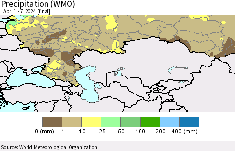 Russian Federation Precipitation (WMO) Thematic Map For 4/1/2024 - 4/7/2024