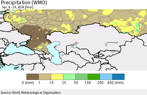 Russian Federation Precipitation (WMO) Thematic Map For 4/8/2024 - 4/14/2024
