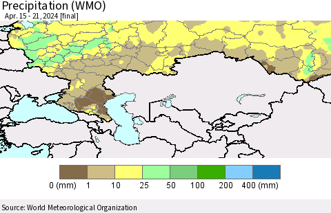 Russian Federation Precipitation (WMO) Thematic Map For 4/15/2024 - 4/21/2024