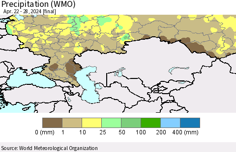 Russian Federation Precipitation (WMO) Thematic Map For 4/22/2024 - 4/28/2024