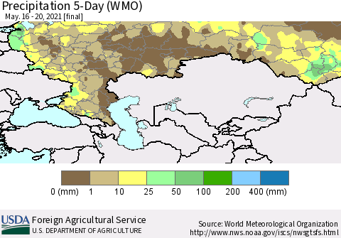 Russian Federation Precipitation 5-Day (WMO) Thematic Map For 5/16/2021 - 5/20/2021