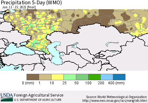 Russian Federation Precipitation 5-Day (WMO) Thematic Map For 6/11/2021 - 6/15/2021