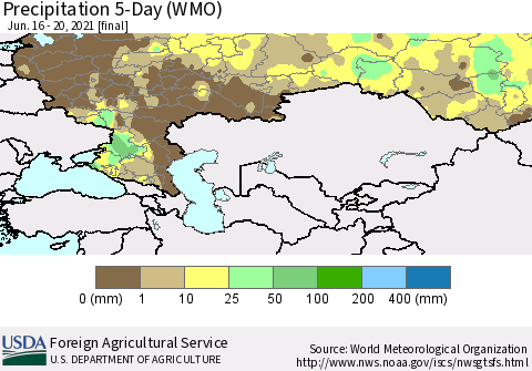 Russian Federation Precipitation 5-Day (WMO) Thematic Map For 6/16/2021 - 6/20/2021