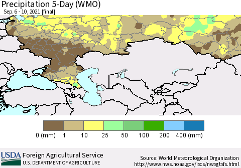 Russian Federation Precipitation 5-Day (WMO) Thematic Map For 9/6/2021 - 9/10/2021