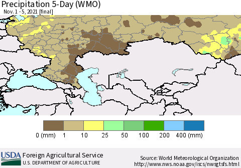 Russian Federation Precipitation 5-Day (WMO) Thematic Map For 11/1/2021 - 11/5/2021