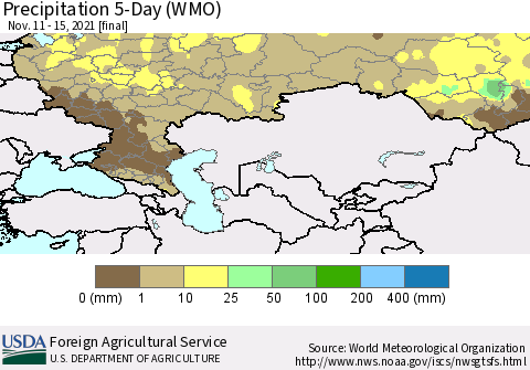 Russian Federation Precipitation 5-Day (WMO) Thematic Map For 11/11/2021 - 11/15/2021